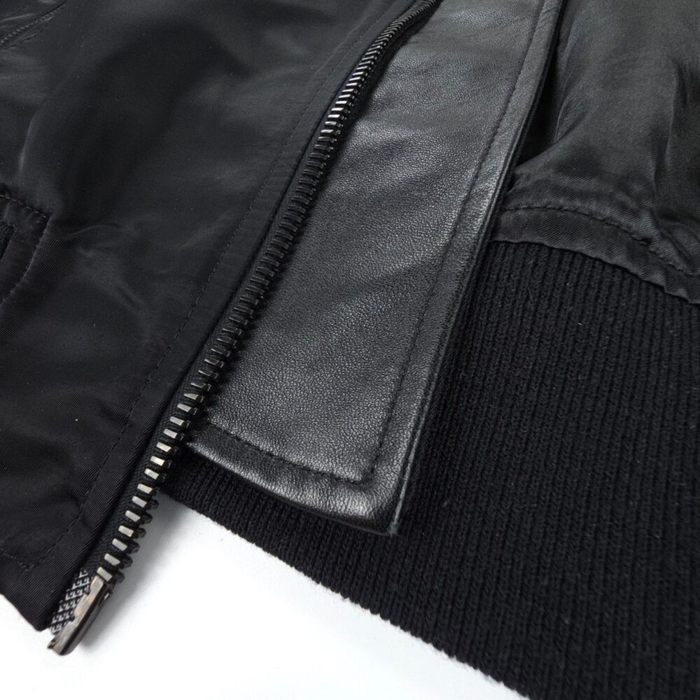 OVADIA & SONS Leather Trim Satin Bomber Jacket Black Minimal Athleisure Aviator - Picture 7 of 14